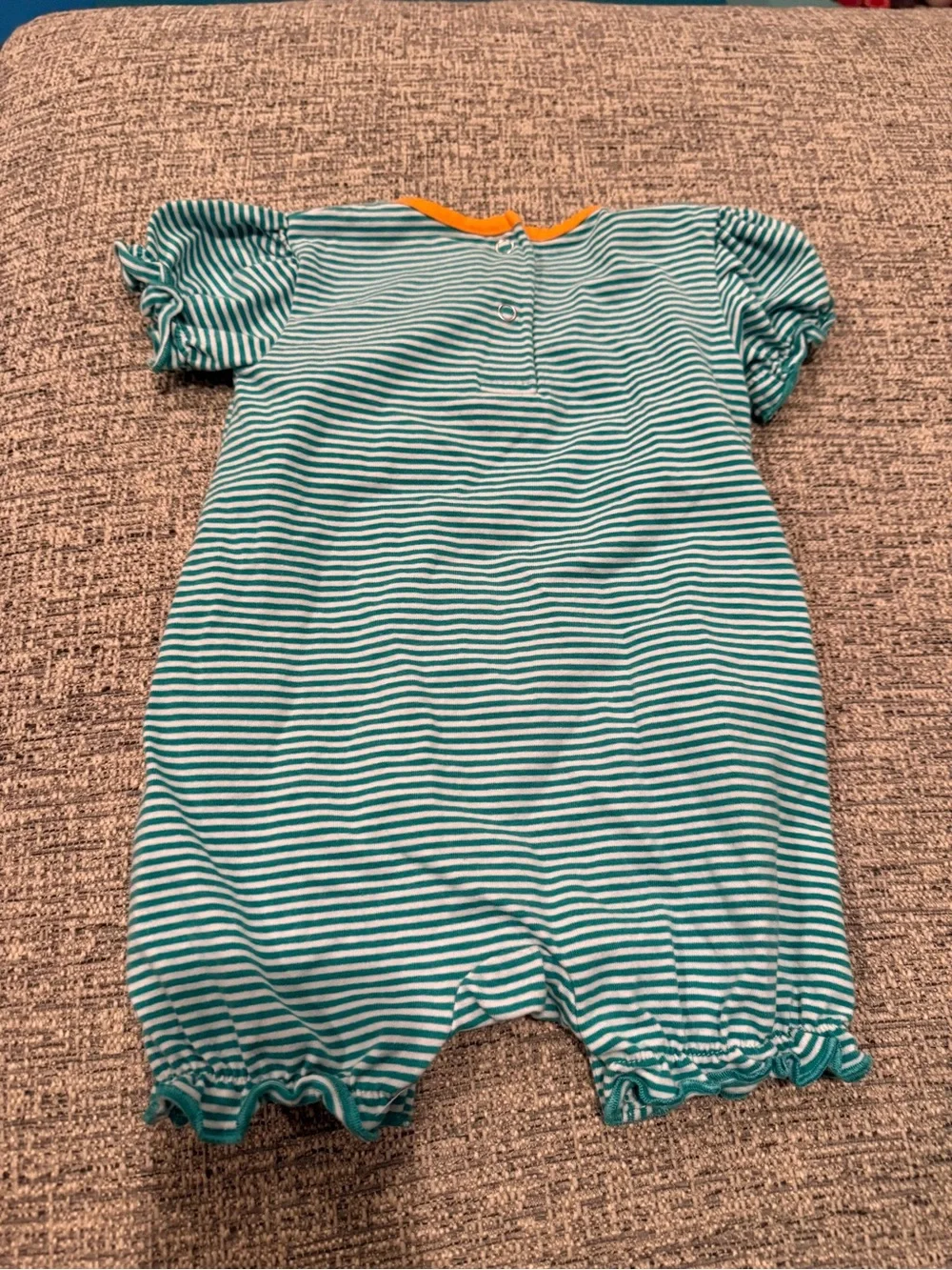 Baby Girls Pumpkin Appliqué Stripe Bubble Romper 6M Halloween Fall Outfit